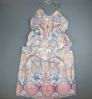 Dani Collection Paisley Halter Maxi Dress Boho Tiered Ruffle L